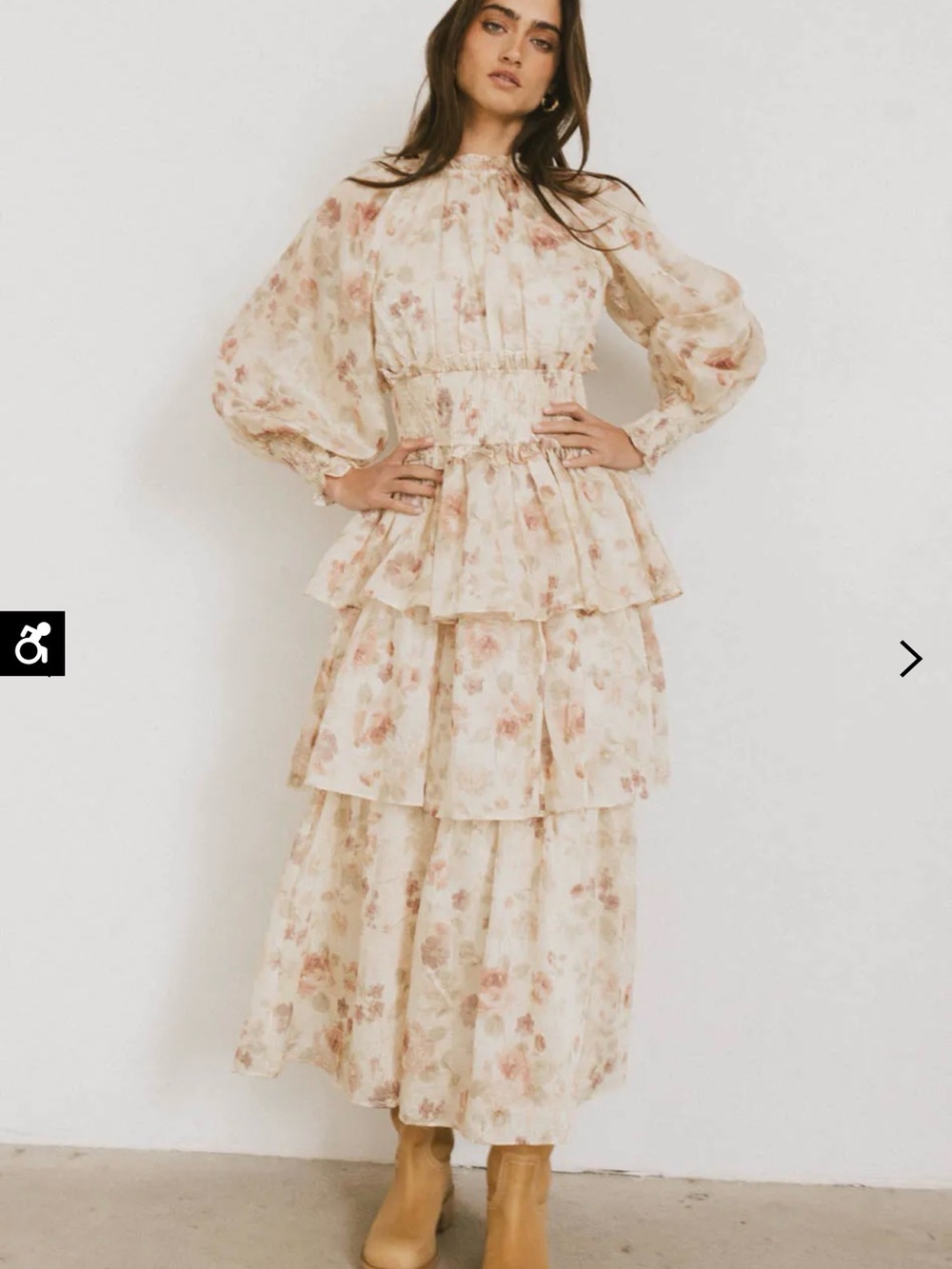 Böhme Evangeline Tiered Maxi Dress Natural NWT Floral Cottagecore